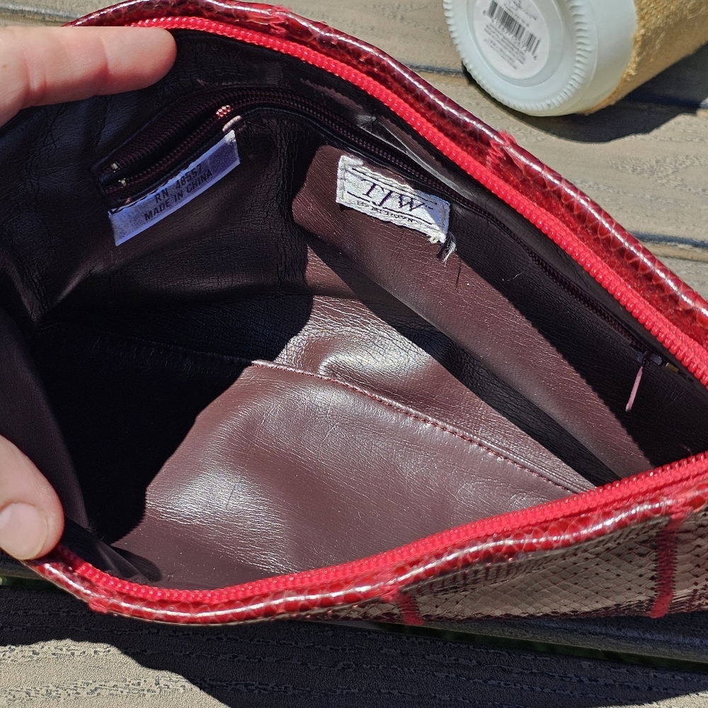 Vtg. Red phyton leather clutch purse - Picture 6 of 8